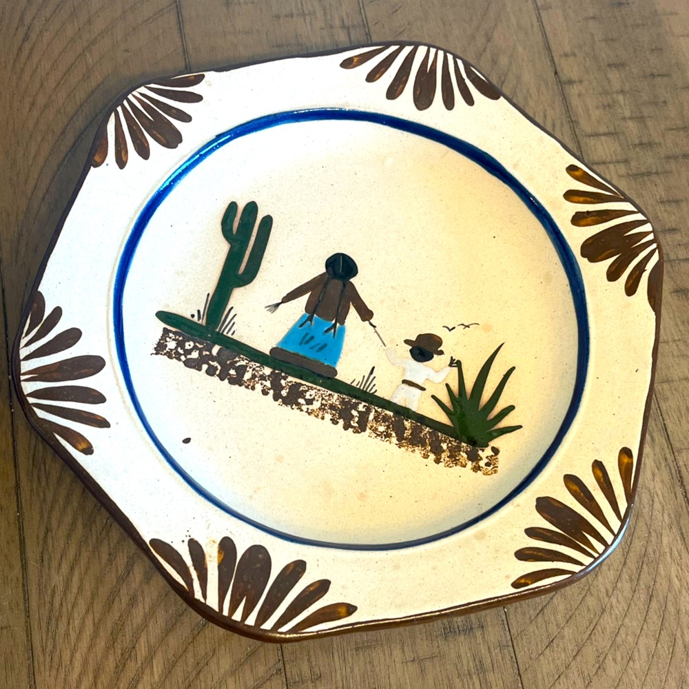 Tonala Mother and Child stoneware Plate Bowl Mexico folk art